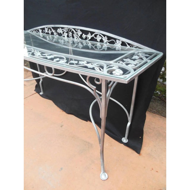 Hollywood Regency Vintage Salterini Style Wrought Iron Console Table For Sale - Image 3 of 8