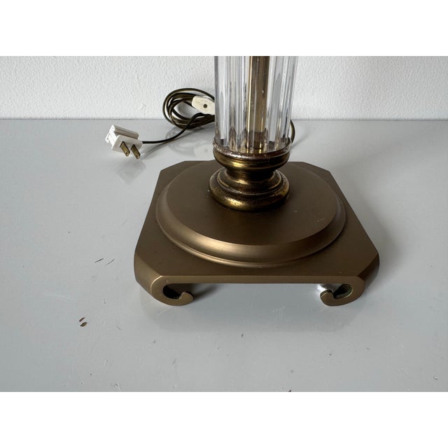 Vintage Art Deco-Style Crystal Glass and Brass Table Lamp For Sale In Miami - Image 6 of 11