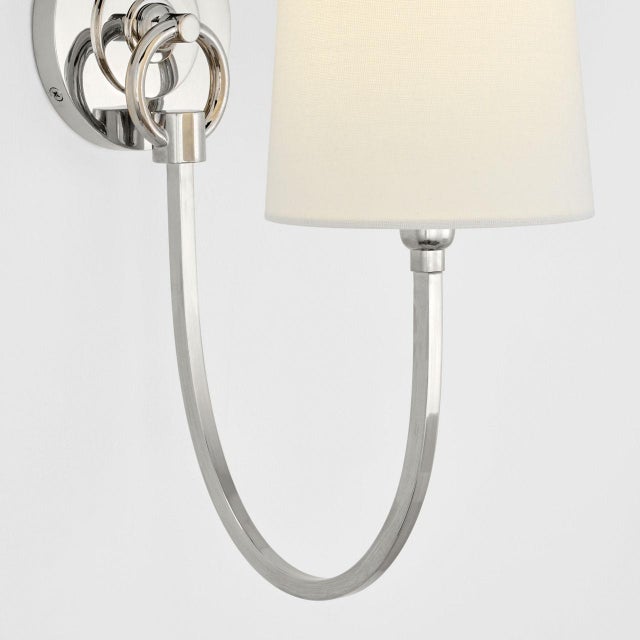 Modern Thomas O'Brien for Visual Comfort Signature Reed Single Sconce in Polished Nickel with Linen Shade For Sale - Image 3 of 8