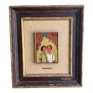 Charming Vintage Figural Oil Painting by Well Listed Artist Frank Kleinholz