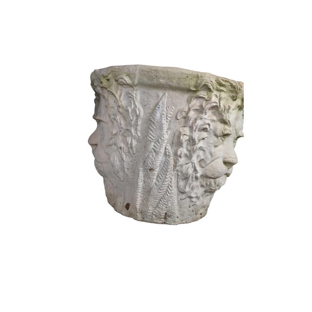 Neoclassical P1990s Pair of Monumental Cast Stone Lion Head Garden Planters | Classical Estate Urns | Architectural Outdoor Planters For Sale - Image 3 of 7