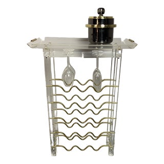 Sculptural Acrylic Glass and Brass Wine Rack by David Lange. France, 1970s For Sale