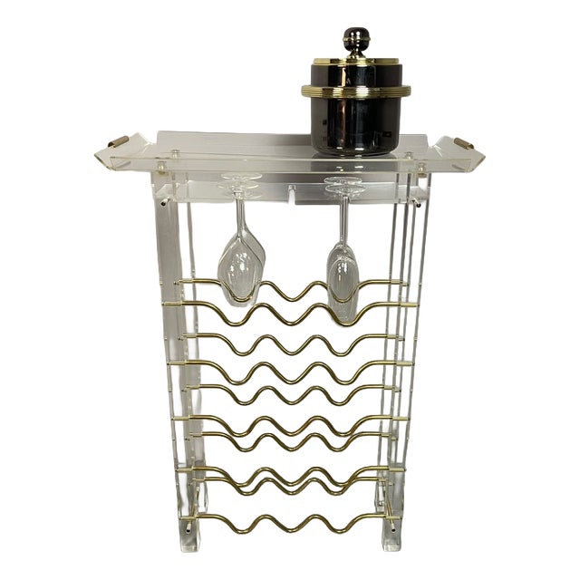 Sculptural Acrylic Glass and Brass Wine Rack by David Lange. France, 1970s For Sale