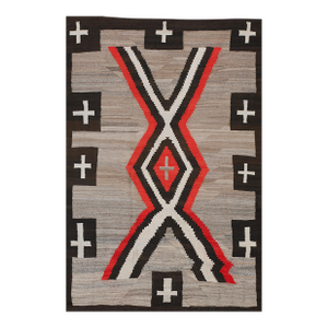 1920s Gray Lozenge Crossing Antique American Navajo Rug 4'9" X 7'3" Flatweave Wool Carpet