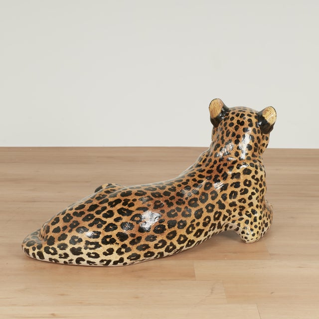 Vintage Italian Glazed Terra Cotta Leopard Sculpture For Sale - Image 4 of 12