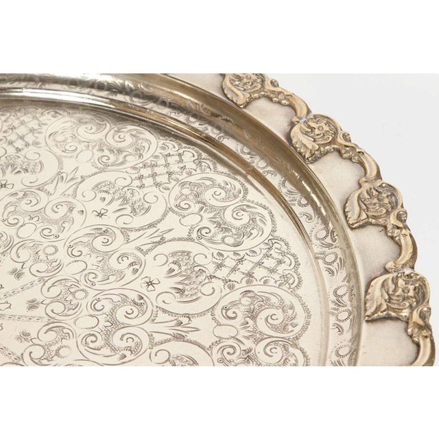 Metal Antique Moroccan Silver-Plated Tea Tray Table on Removable Legs Fez, Circa 1920 For Sale - Image 7 of 10