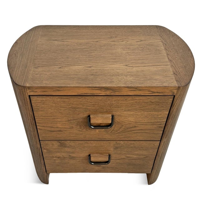 Farmhouse Mod Rounded Medium Oak Nightstand For Sale - Image 3 of 15