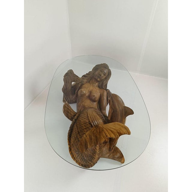 Wood Wooden Mermaid Coffee Table with Glass Top For Sale - Image 7 of 15