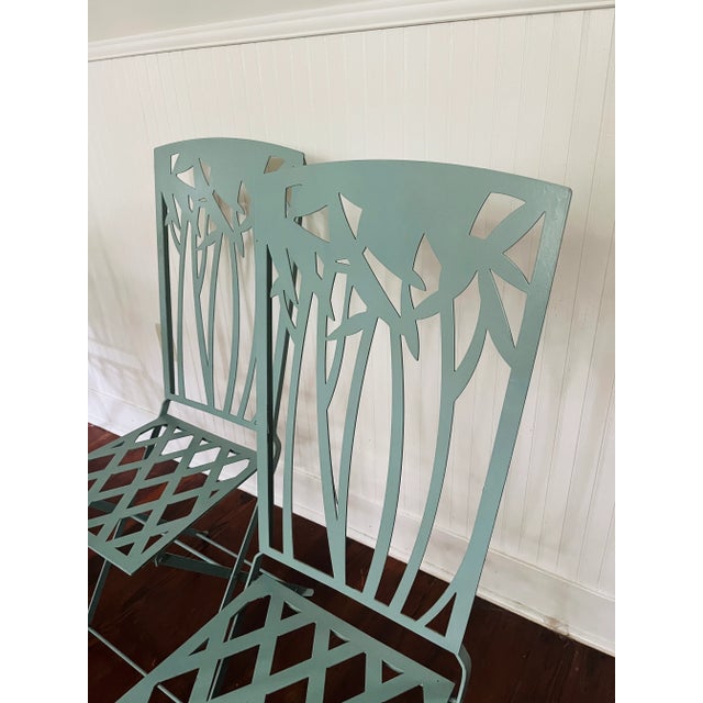 Postmodern Motivated Seller: Vintage Emmanuelle Kahn Tiffany Blue French Bistro Chairs - Set of 6 For Sale - Image 3 of 10