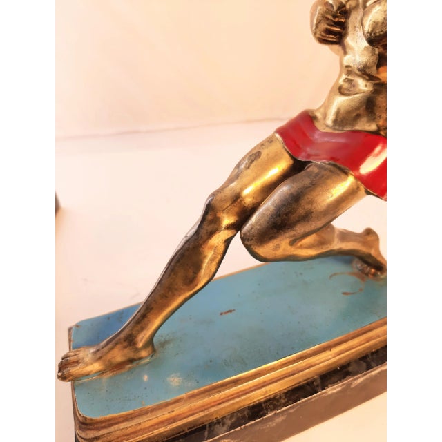 Early 20th Century Vintage Art Deco Painted Muscle Male Men Figurine Bookends Sports For Sale - Image 5 of 10