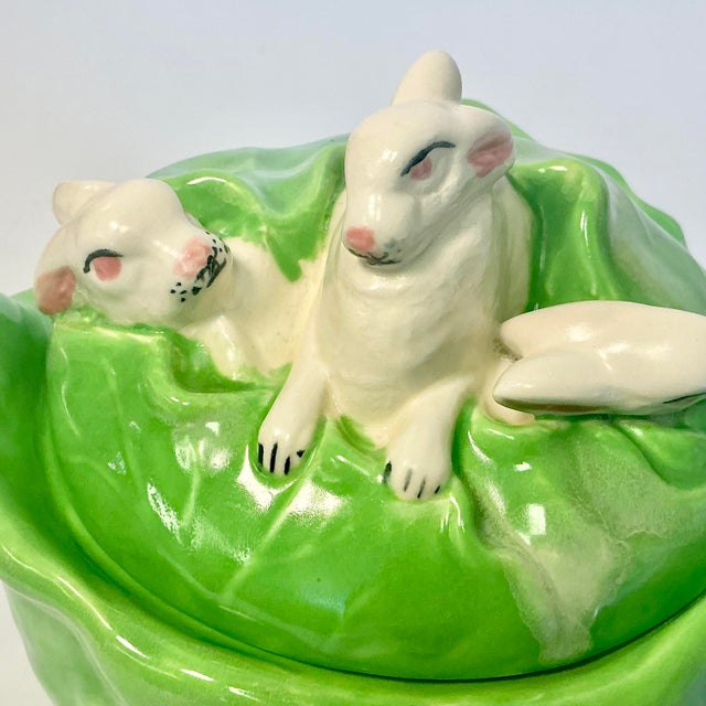 1970s Vintage Hollywood Regency Americana Folk Art Cabbage Tureen With Bunnies For Sale - Image 17 of 18