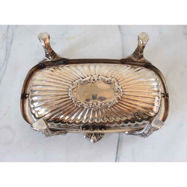 Vintage Silver Plated Scalloped Butter Dish With Lions Head Feet For Sale - Image 10 of 12