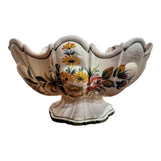 Vintage Bassano Italy Hand-Painted Majolica Pedestal Centerpiece Bowl For Sale