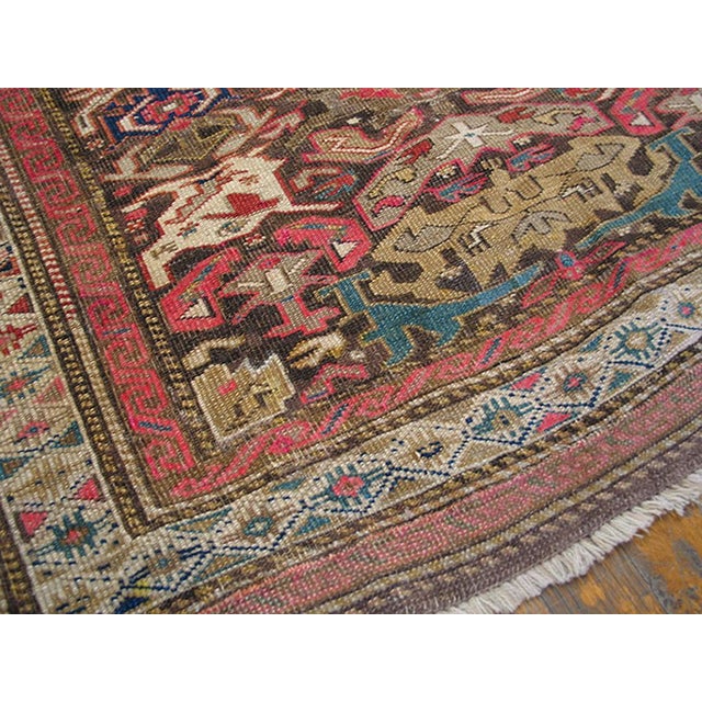 Early 20th Century 1900s Red Geometric Tribal Antique Caucasian Bidjov Rug 3'2"x 4'5" Handknotted Wool Carpet For Sale - Image 5 of 6