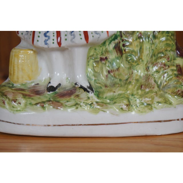 Antique Staffordshire Porcelain Girl Game Pheasant Rabbit Spill Vase For Sale - Image 9 of 12