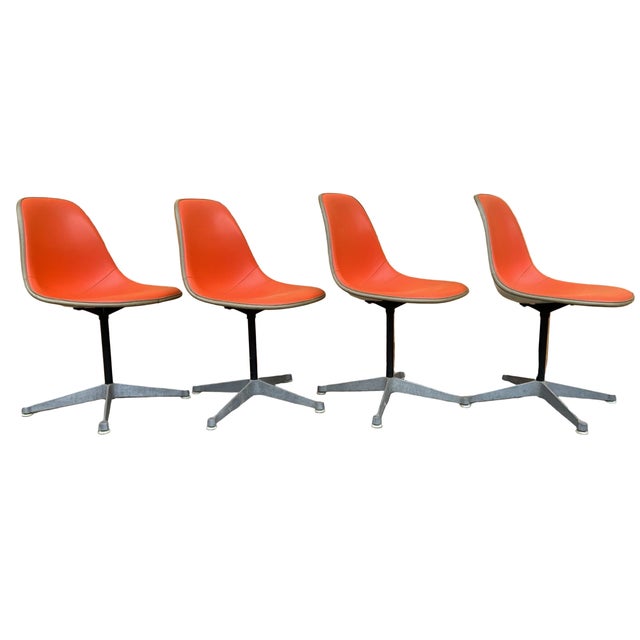 Mid Century Modern Herman Miller Swivel Shell Chairs in Orange - Set of 4 For Sale - Image 12 of 12