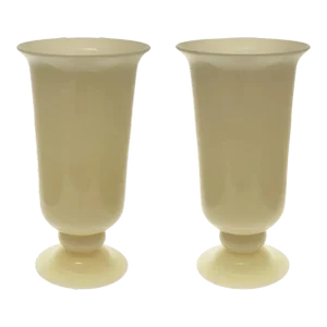 Early 20th Century Steuben Ivory Glass Footed Vase Art Deco Carder 7316 - a Pair