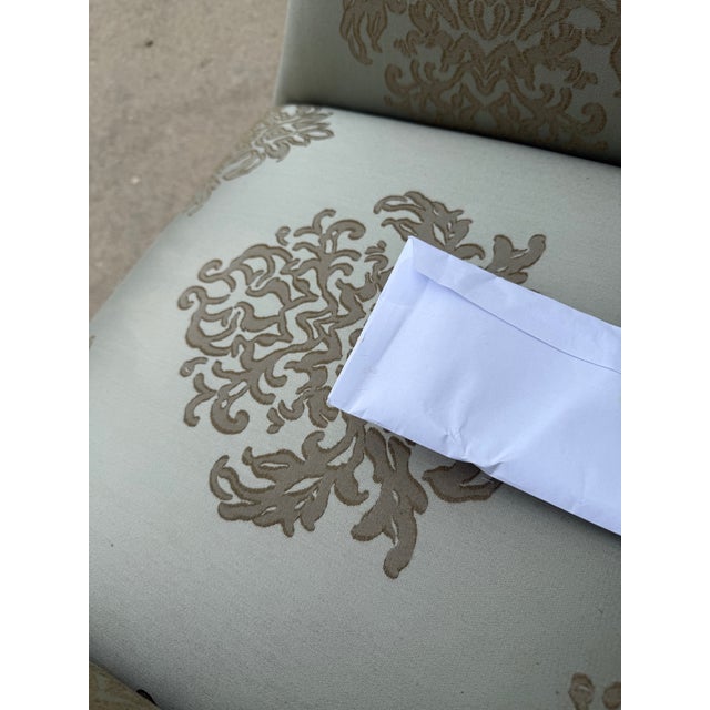 Dessin Fournir Modern Damask Upholstered Werth Dining Arm Chairs- A Set of 7 For Sale - Image 12 of 14