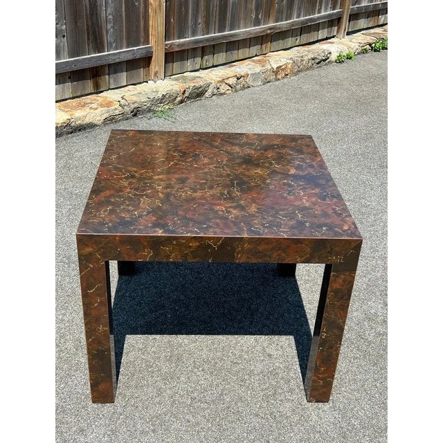 Mid-Century Modern Post Modern Laminate Tortoiseshell End Table For Sale - Image 3 of 12