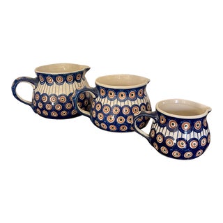 Set of 3 Boleslawiec Polish Pottery Pitchers From Williams-Sonoma For Sale