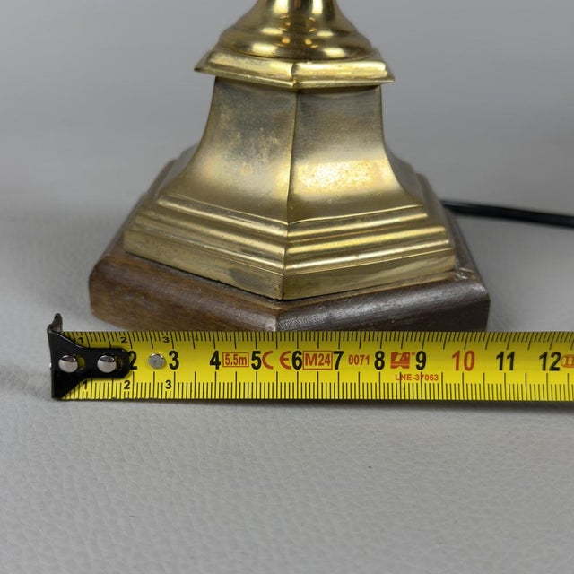 Vintage Brass and Wood Table Lamp with Beige Fabric Shade, 1960s For Sale - Image 11 of 13