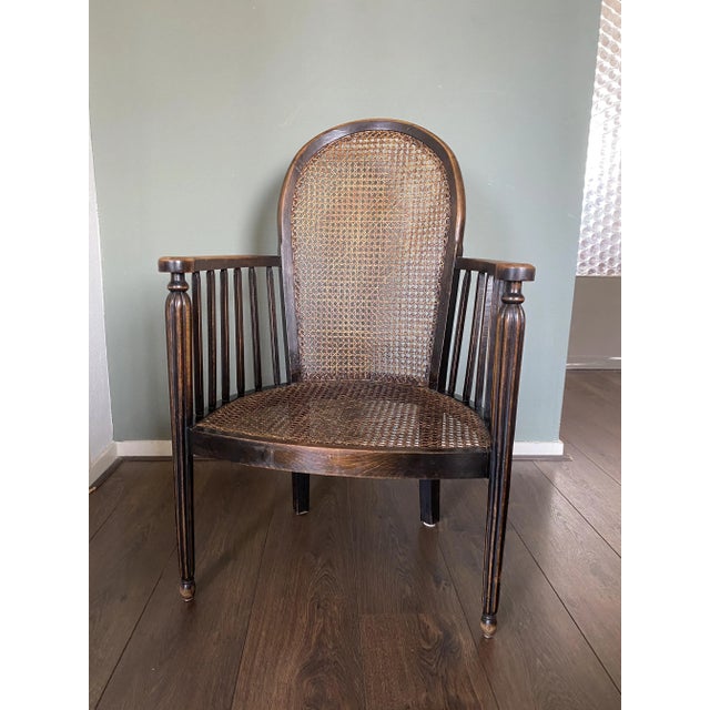 Vintage Art Deco Wood and Rattan Easy Chair, 1920s For Sale - Image 6 of 15