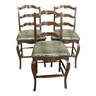 Faux Blue/Green Snake Skin Upholstered Counter Stools - Set of 3 For Sale