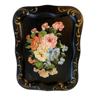 1960 Philadelphia Hand Painted Floral Tole Tray For Sale