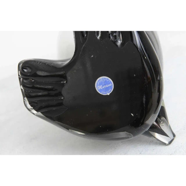 Pair of vintage artisan glass black and white penguins with original paper label on underside. Note: Shorter penguin...