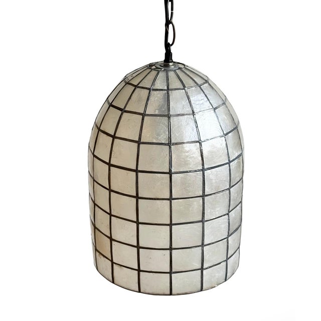 Capiz Shell Bell Pendant Light Small For Sale - Image 4 of 13