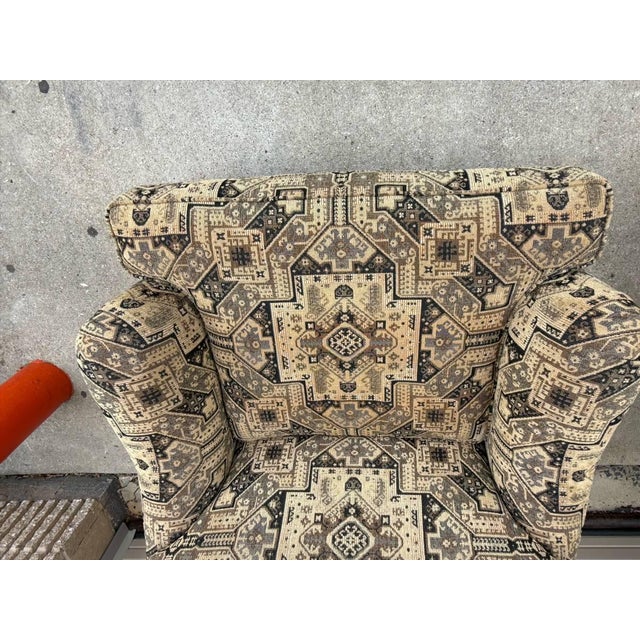 Wood Pair of Ethan Allen Roll Back Upholstered Lounge Chairs For Sale - Image 7 of 12