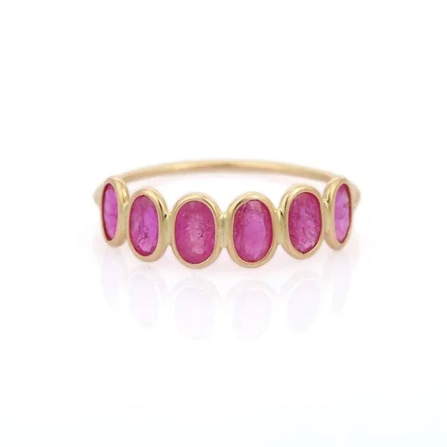 Gold Ruby Half Eternity Band in 18 Karat Yellow Gold Size 5 For Sale - Image 8 of 11