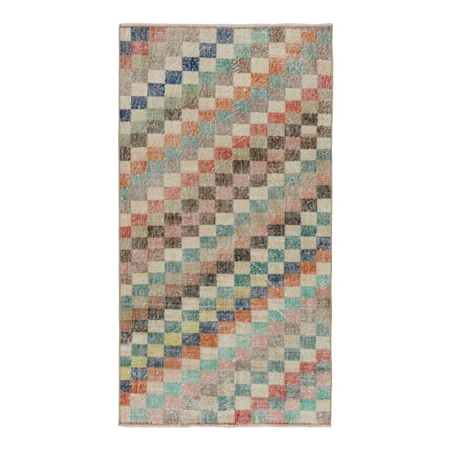 Vintage Zeki Müren Rug With Polychromatic Geometric Pattern, From Rug & Kilim For Sale