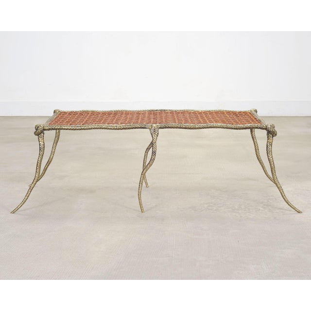 Hollywood Regency Sylvan s.f. Brass Leather Strap Viper Bench or Cocktail Table For Sale - Image 3 of 17