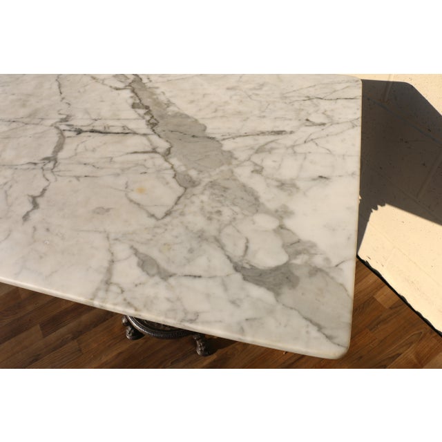 Metal Antique French Bistro Marble Top Pedestal Table With Cast Iron Base, Circa 1900s For Sale - Image 7 of 18