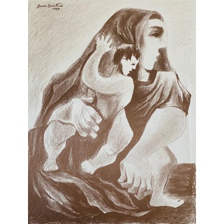 Boris Deutsch, Lithuanian Artist Colored Lithograph Mother And Son - Boris Deutsch, 1944 For Sale