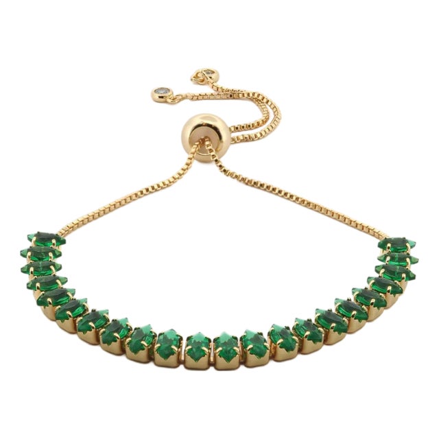 Emerald Glow Adjustable Gold Bracelet For Sale
