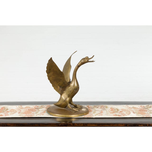 Vintage Bronze Statue of a Swan Extending its Wings with Golden Patina For Sale - Image 11 of 13