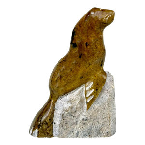 Vintage Traditional Inuit Tribal Soapstone Carved Seal Sculpture
