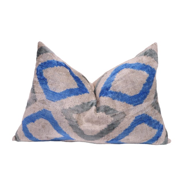 Blue Contemporary Blue Gray Handmade Velvet Throw Pillow & Down Insert For Sale - Image 8 of 8