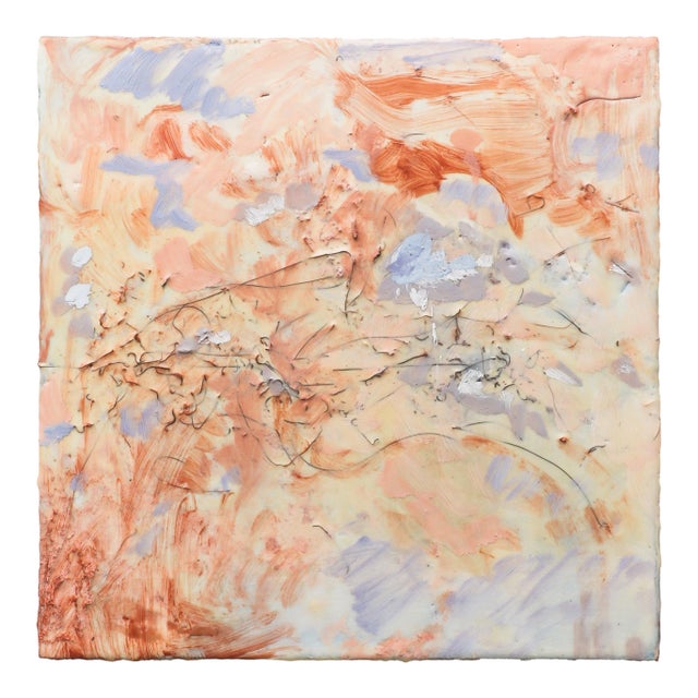 “Peach Drift” - Abstract Encaustic & Oil Painting With Embedded Horse Hair For Sale