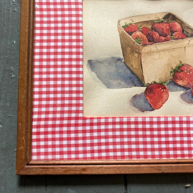 American 1950’s Original Country Americana Strawberries in Basket Watercolor Painting For Sale - Image 3 of 4