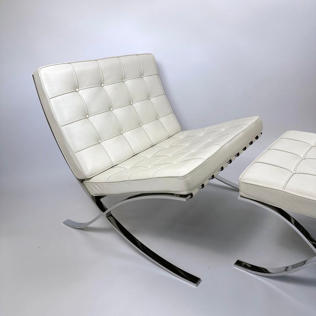 Animal Skin Set of Barcelona Chair and Ottoman by Ludwig Mies Van Der Rohe for Knoll International, 2000s, Set of 2 For Sale - Image 7 of 12