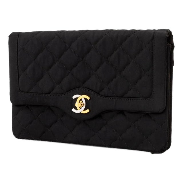 Chanel Quilted Black Satin Clutch For Sale