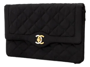Chanel Quilted Black Satin Clutch