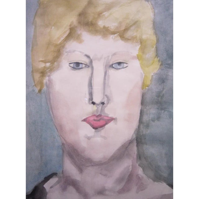 Vintage Watercolor Painting Woman For Sale - Image 6 of 6