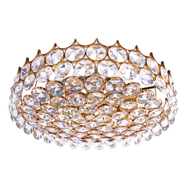 27 Semi Chandelier in Swarovski Crystal and Brass from Palwa, 1960s For Sale