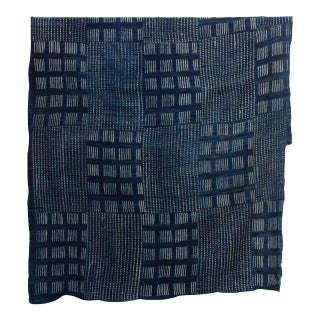 Grid & Block Indigo Mud Cloth Throw For Sale