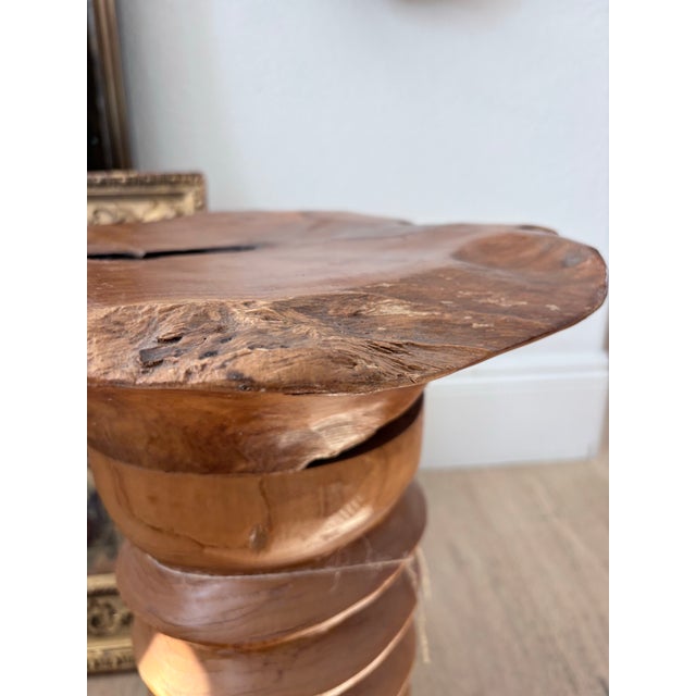 Late 20th Century Late 20th Century Organic Live Edge Solid Wood Pedestal Side Table For Sale - Image 5 of 12