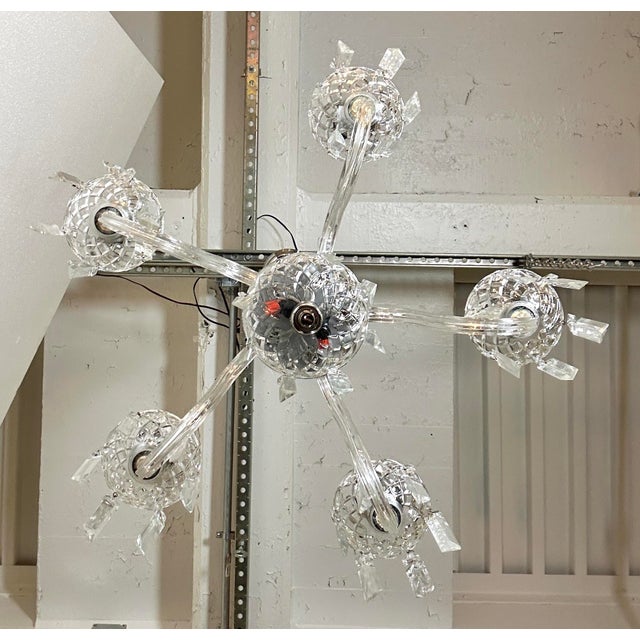 Mid 20th Century Modern Restored Mid Century Five Arm Crystal Chandelier For Sale In New York - Image 6 of 7